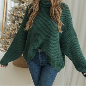 American Eagle Green Oversized Mock Neck Sweater